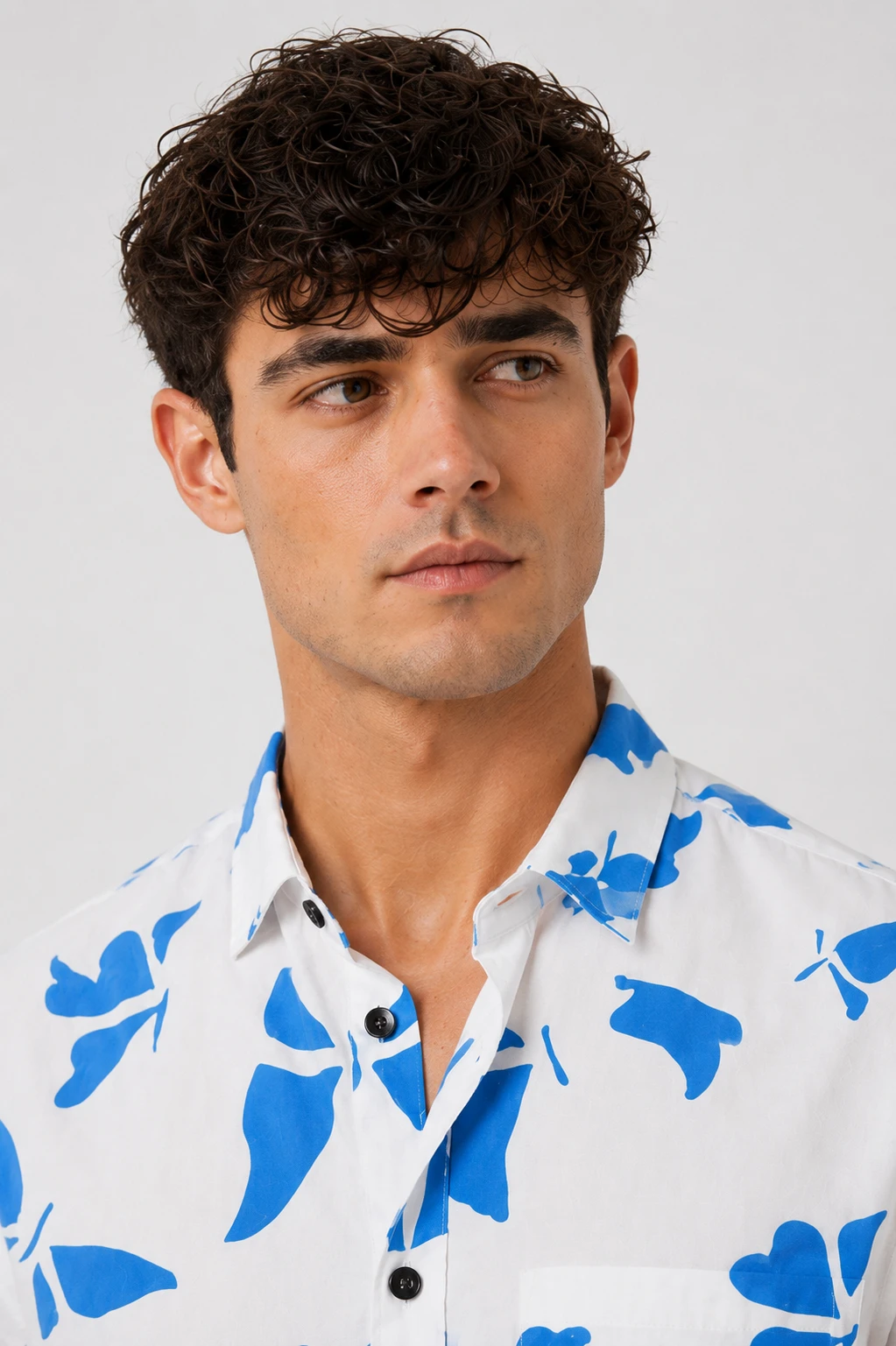 Men's White & Blue Butterfly Print Short Sleeve Casual Shirt - Image 5
