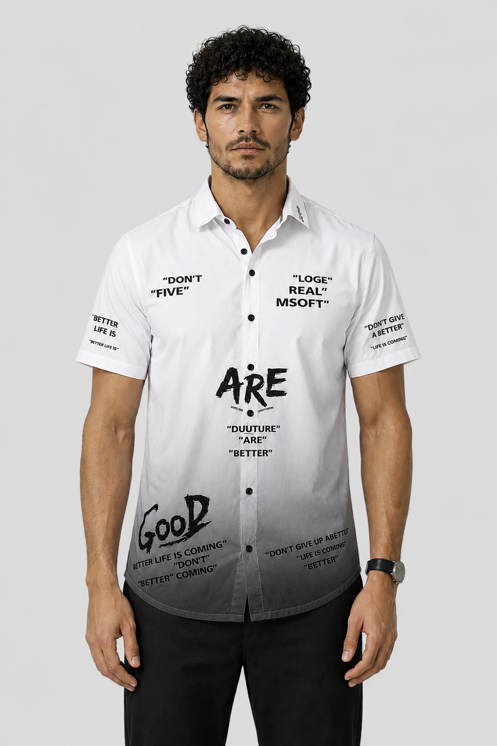 Men's White Typography Printed Casual Half Sleeve Shirt - Image 2