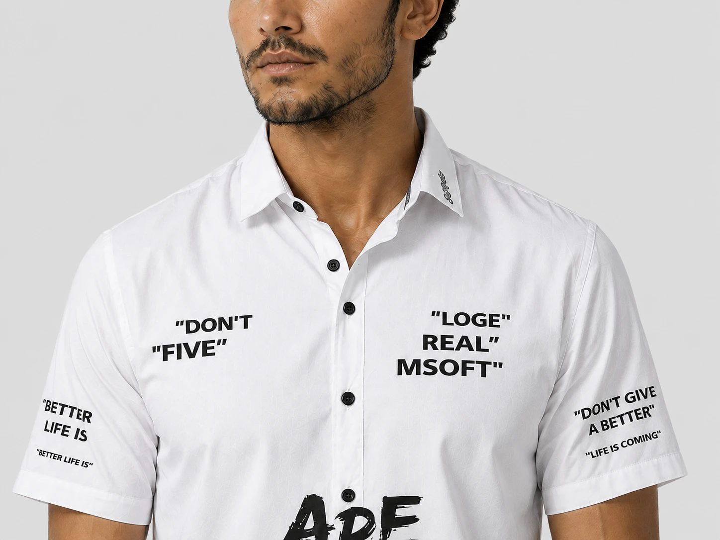 Men's White Typography Printed Casual Half Sleeve Shirt - Image 5