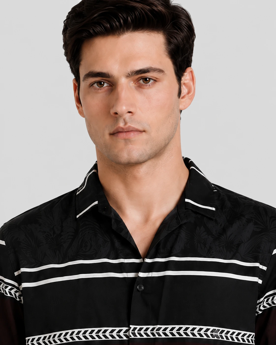 Men's Black Striped Printed Casual Half Sleeve Shirt - Image 6