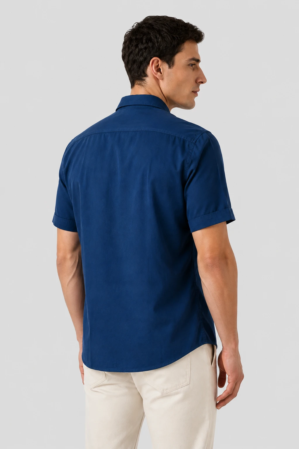 Men's Navy Blue Printed Casual Half Sleeve Shirt - Image 3