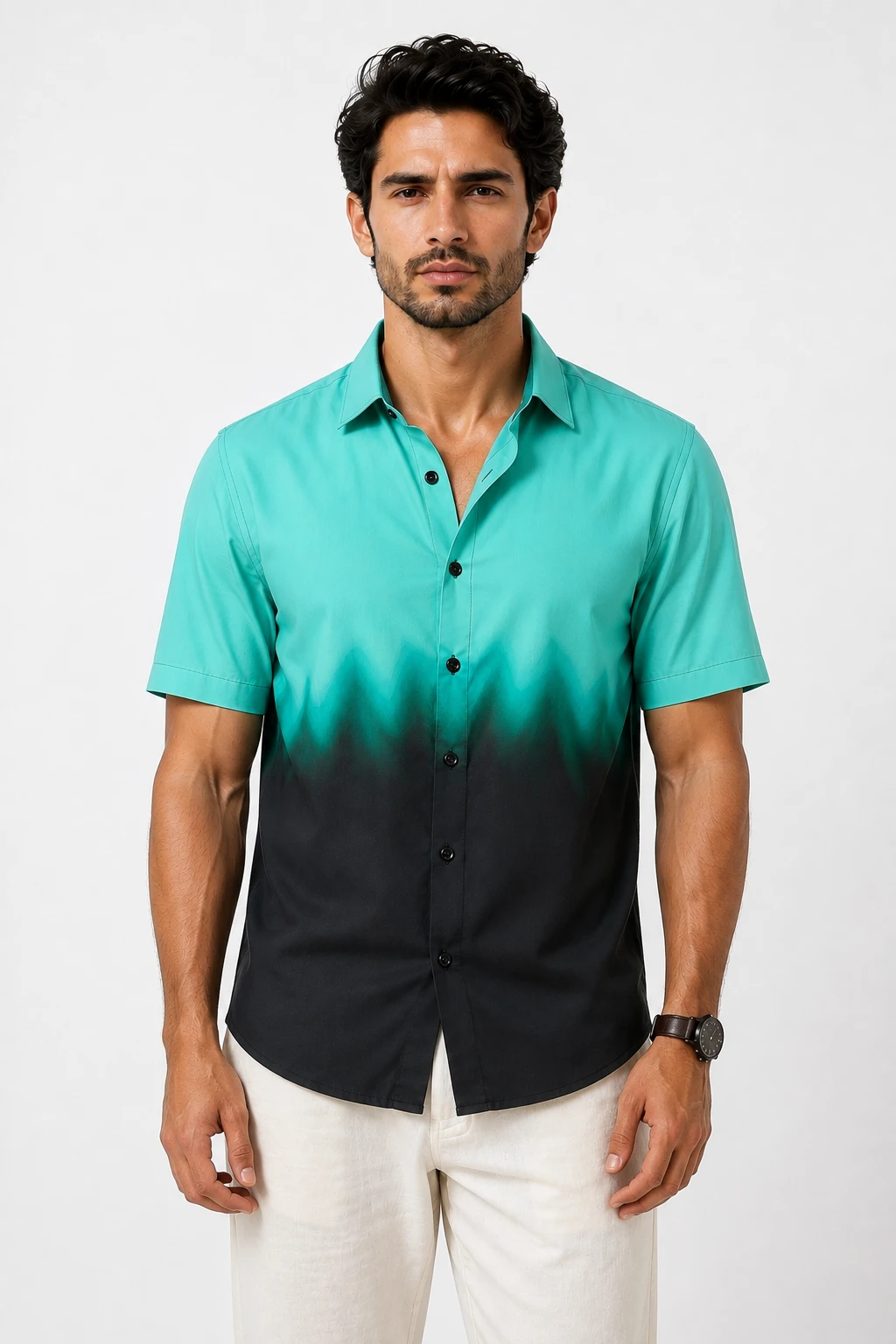 Men's Aqua Green & Black Ombre Casual Shirt - Image 2