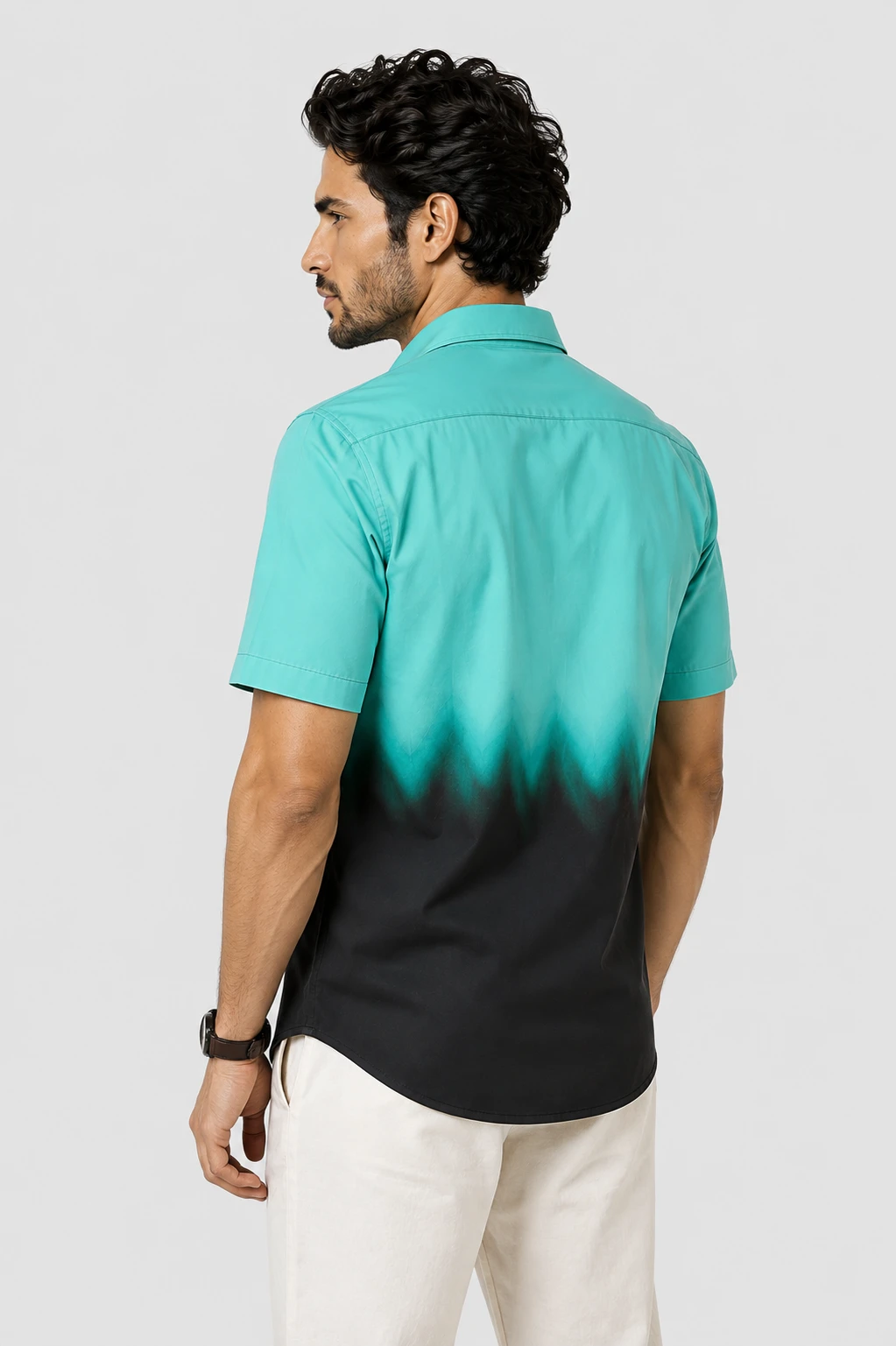 Men's Aqua Green & Black Ombre Casual Shirt - Image 3