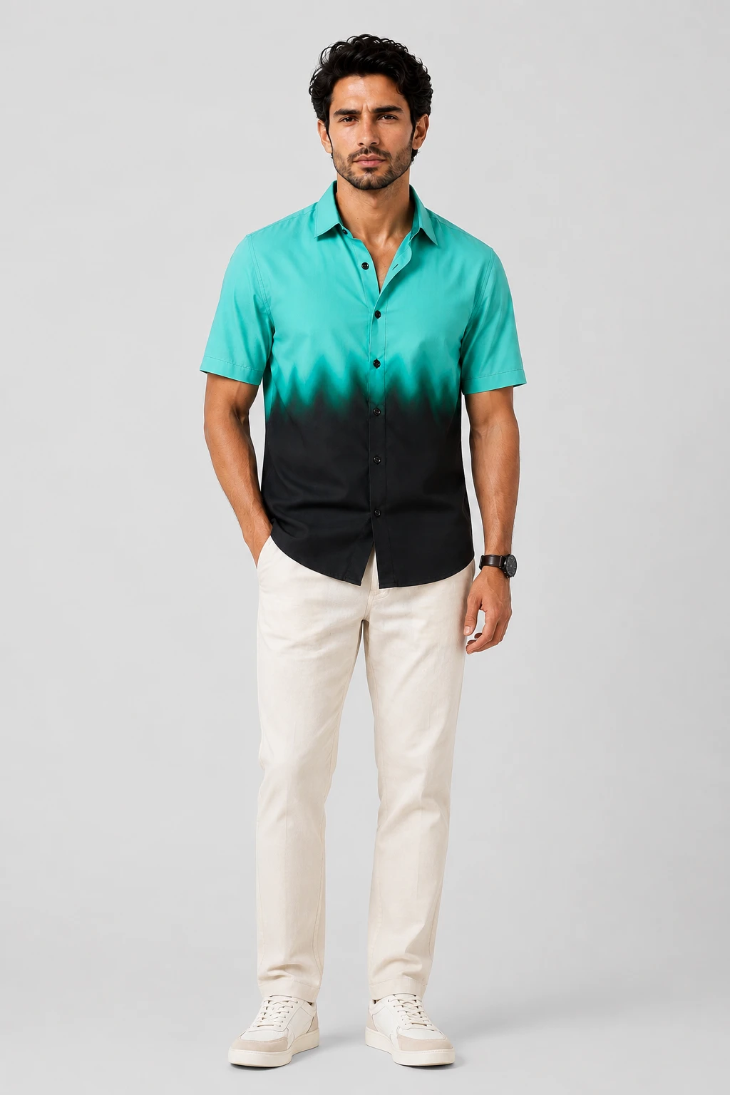 Men's Aqua Green & Black Ombre Casual Shirt - Image 4