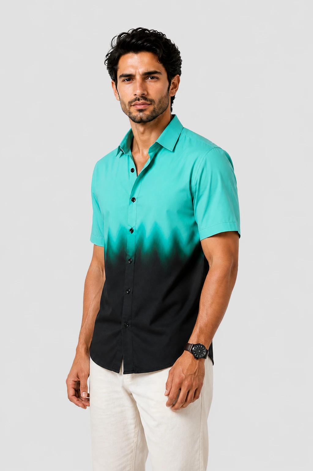 Men's Aqua Green & Black Ombre Casual Shirt - Image 5