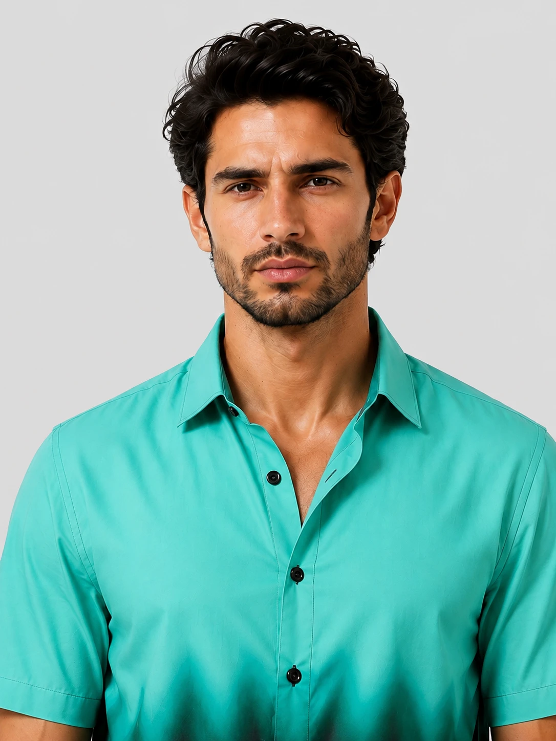 Men's Aqua Green & Black Ombre Casual Shirt - Image 7