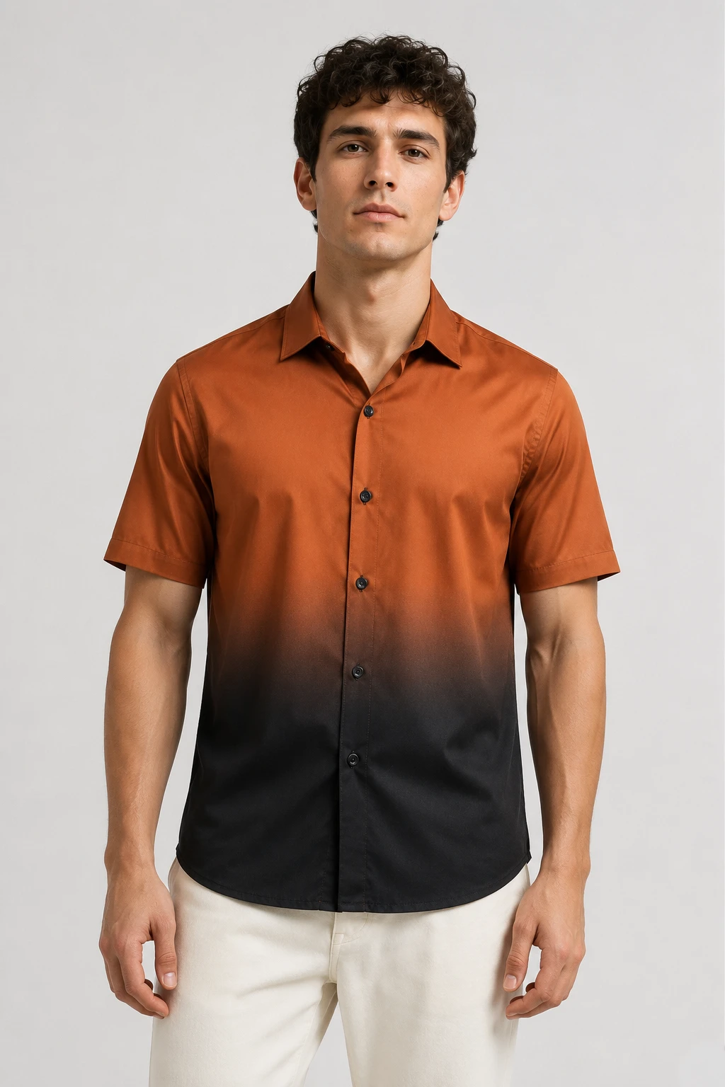 Men's Rust Brown & Black Ombre Casual Shirt - Image 2