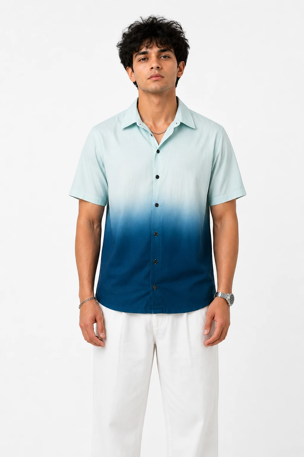Men's Sky Blue & Navy Ombre Casual Shirt - Image 2