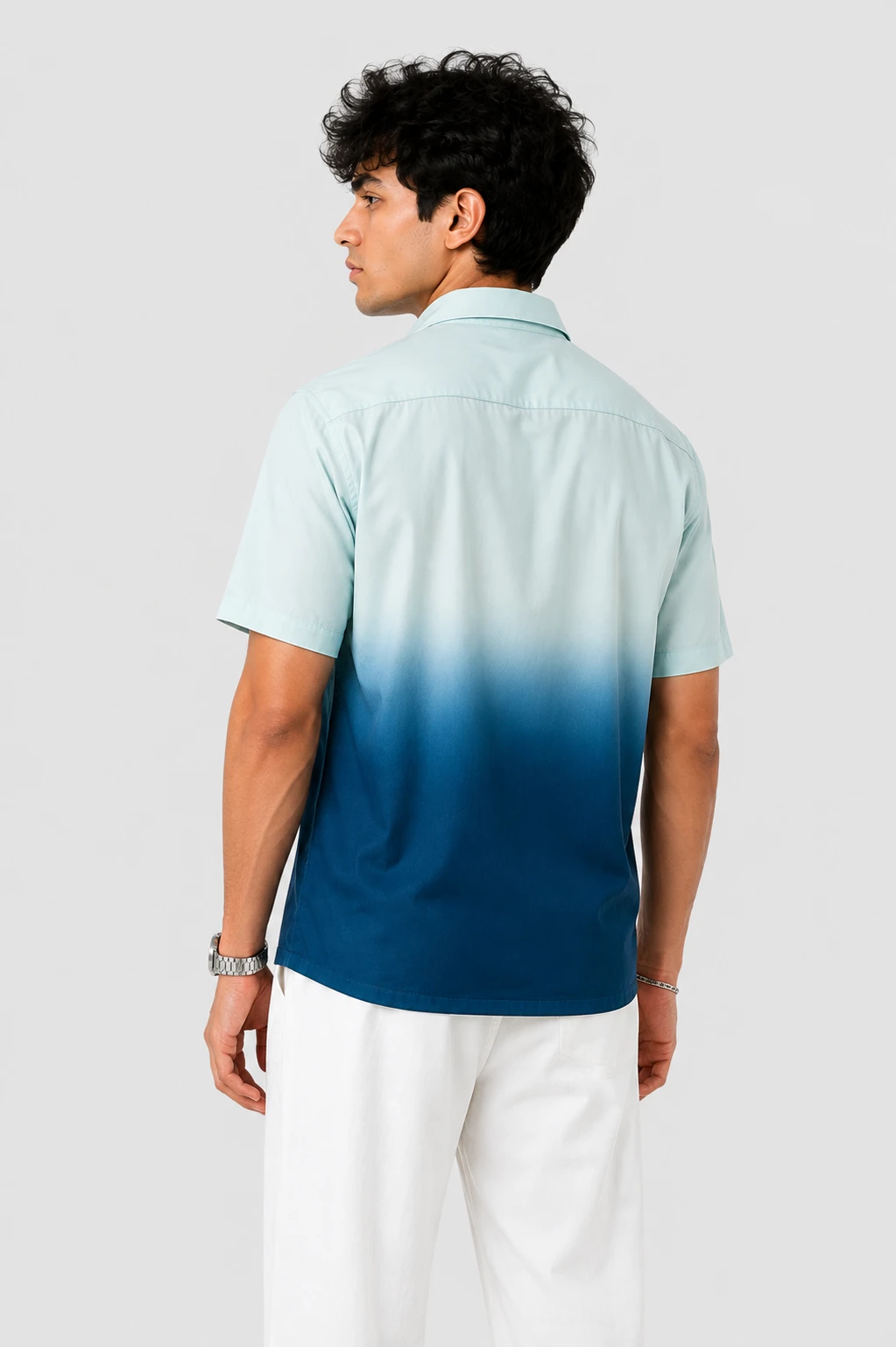 Men's Sky Blue & Navy Ombre Casual Shirt - Image 3
