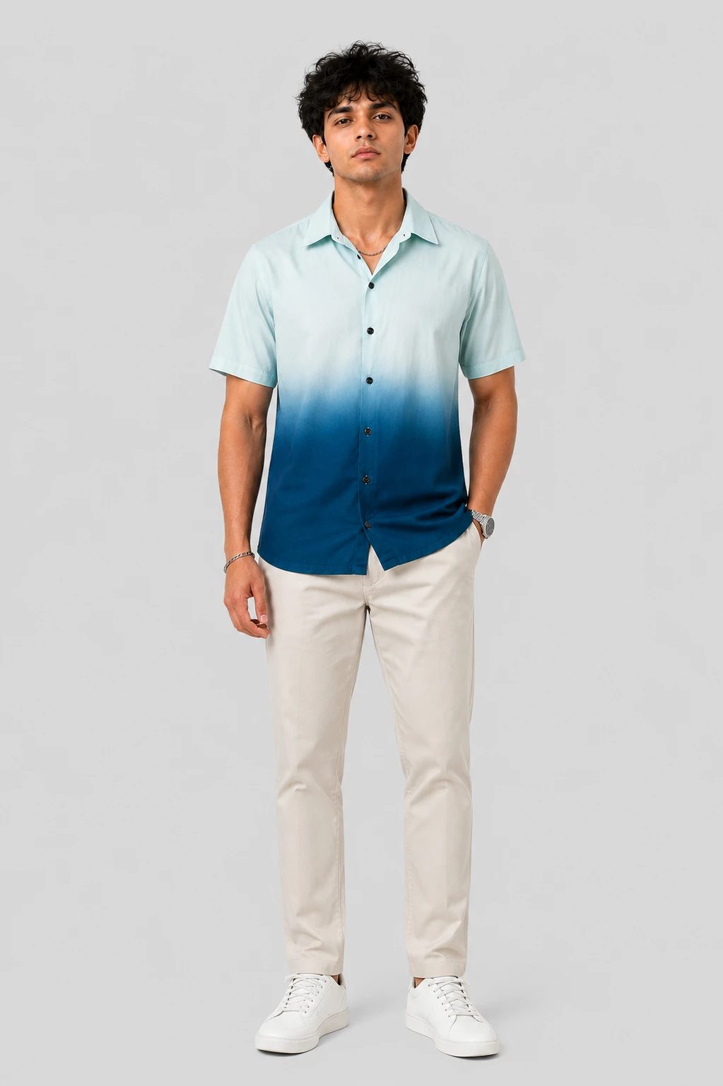 Men's Sky Blue & Navy Ombre Casual Shirt - Image 4