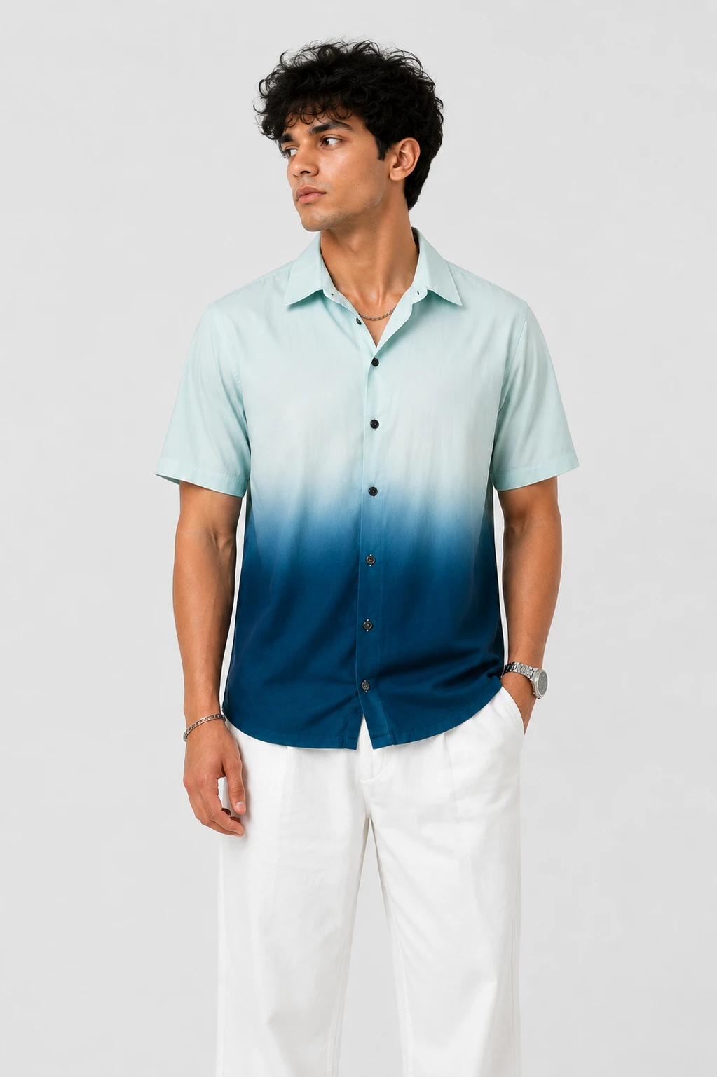 Men's Sky Blue & Navy Ombre Casual Shirt - Image 5