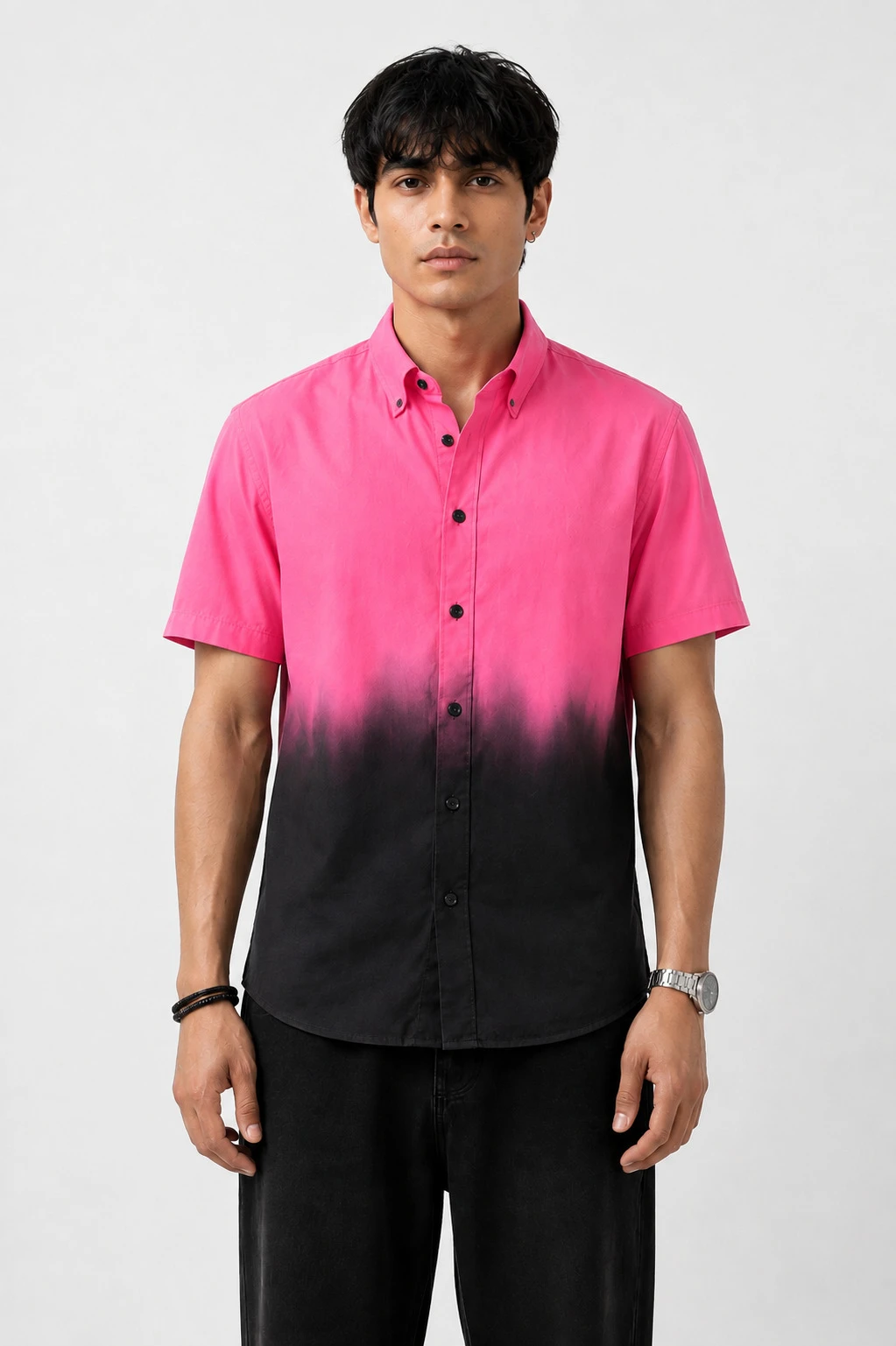 Men's Pink & Black Ombre Casual Shirt - Image 2