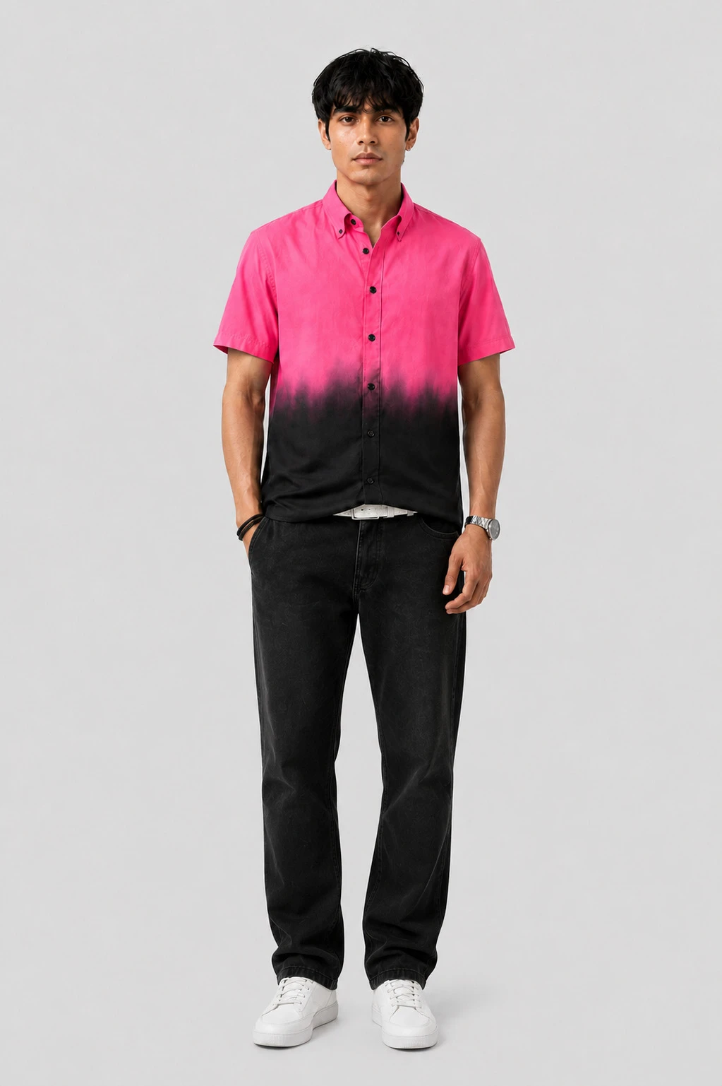 Men's Pink & Black Ombre Casual Shirt - Image 4