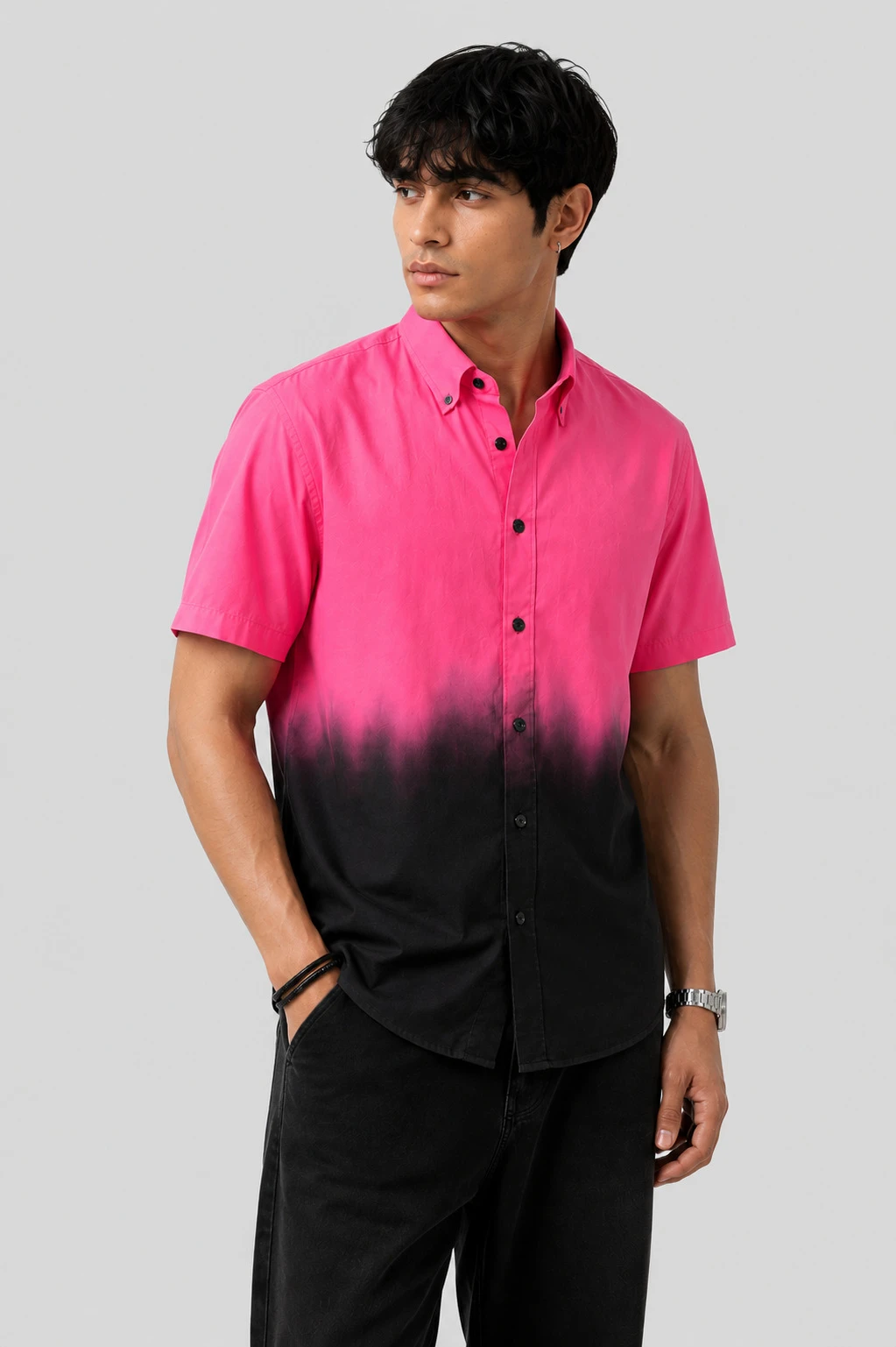 Men's Pink & Black Ombre Casual Shirt - Image 5