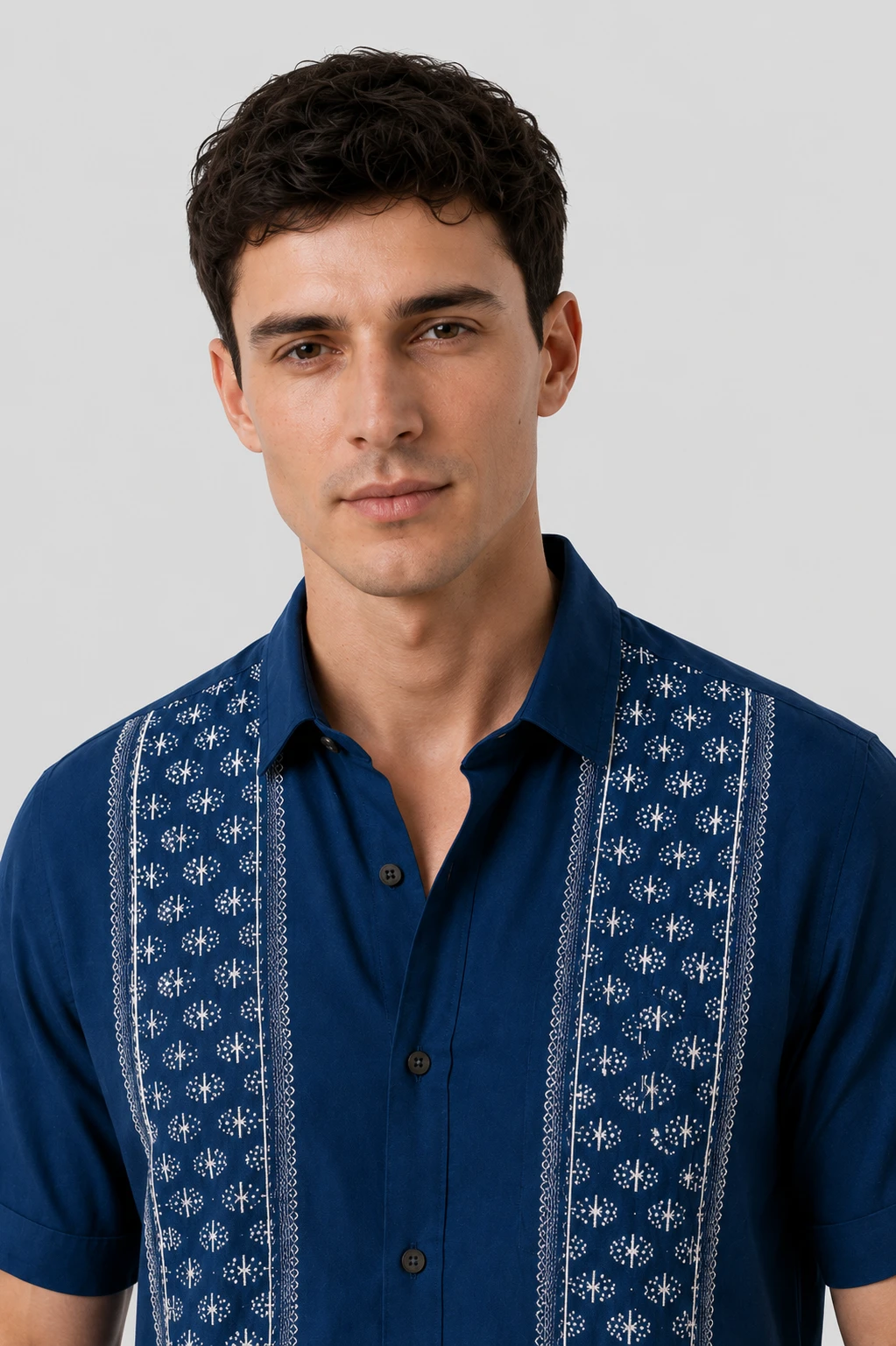 Men's Navy Blue Printed Casual Half Sleeve Shirt - Image 6