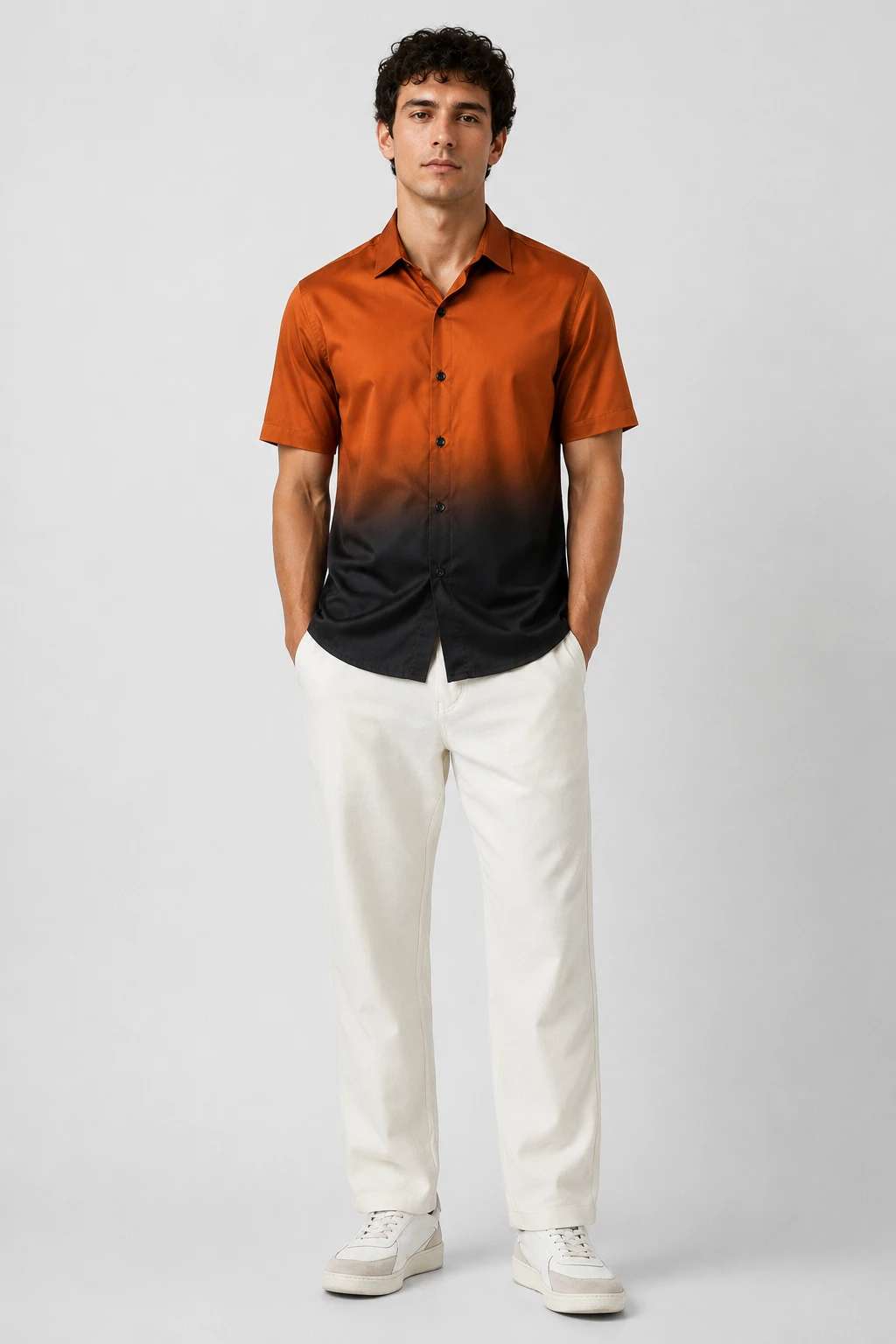 Men's Rust Brown & Black Ombre Casual Shirt - Image 4