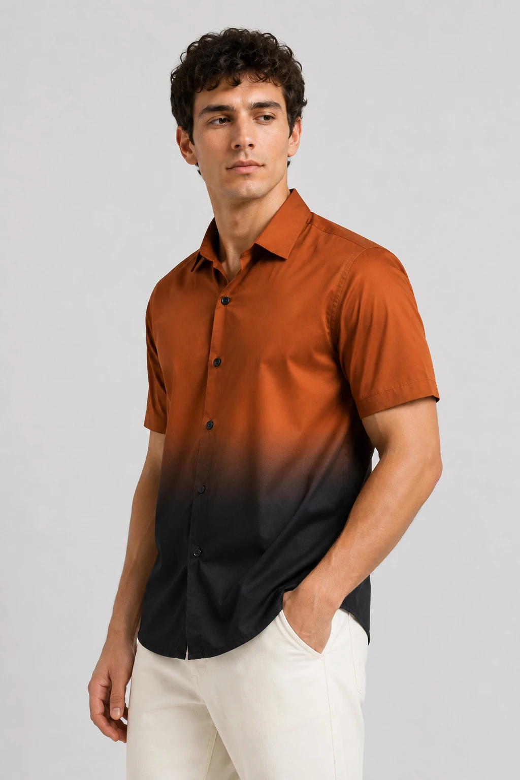Men's Rust Brown & Black Ombre Casual Shirt - Image 5