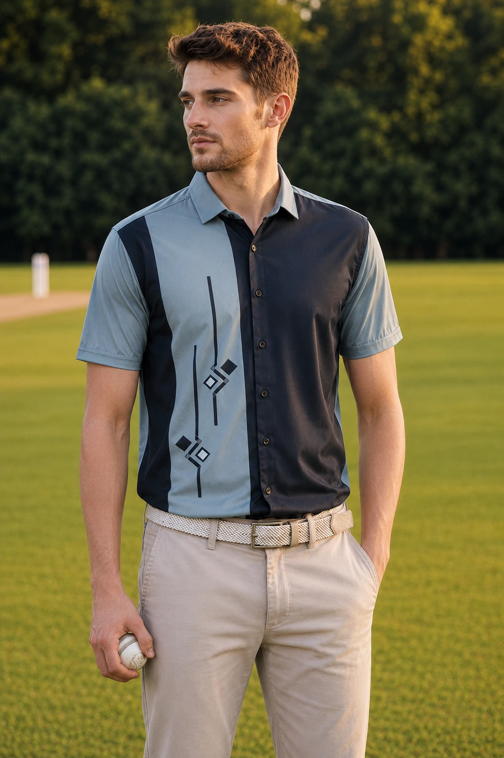 Men's Grey & Black Color Block Printed Casual Half Sleeve Shirt - Image 1