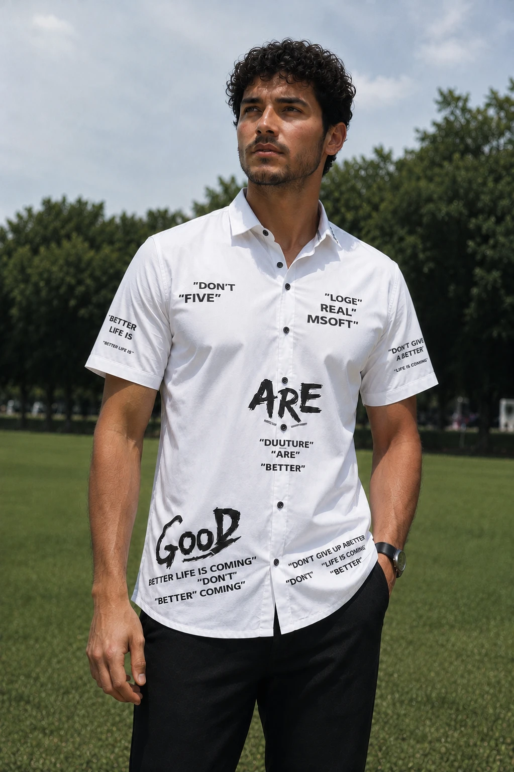 Men's White Typography Printed Casual Half Sleeve Shirt - Image 1
