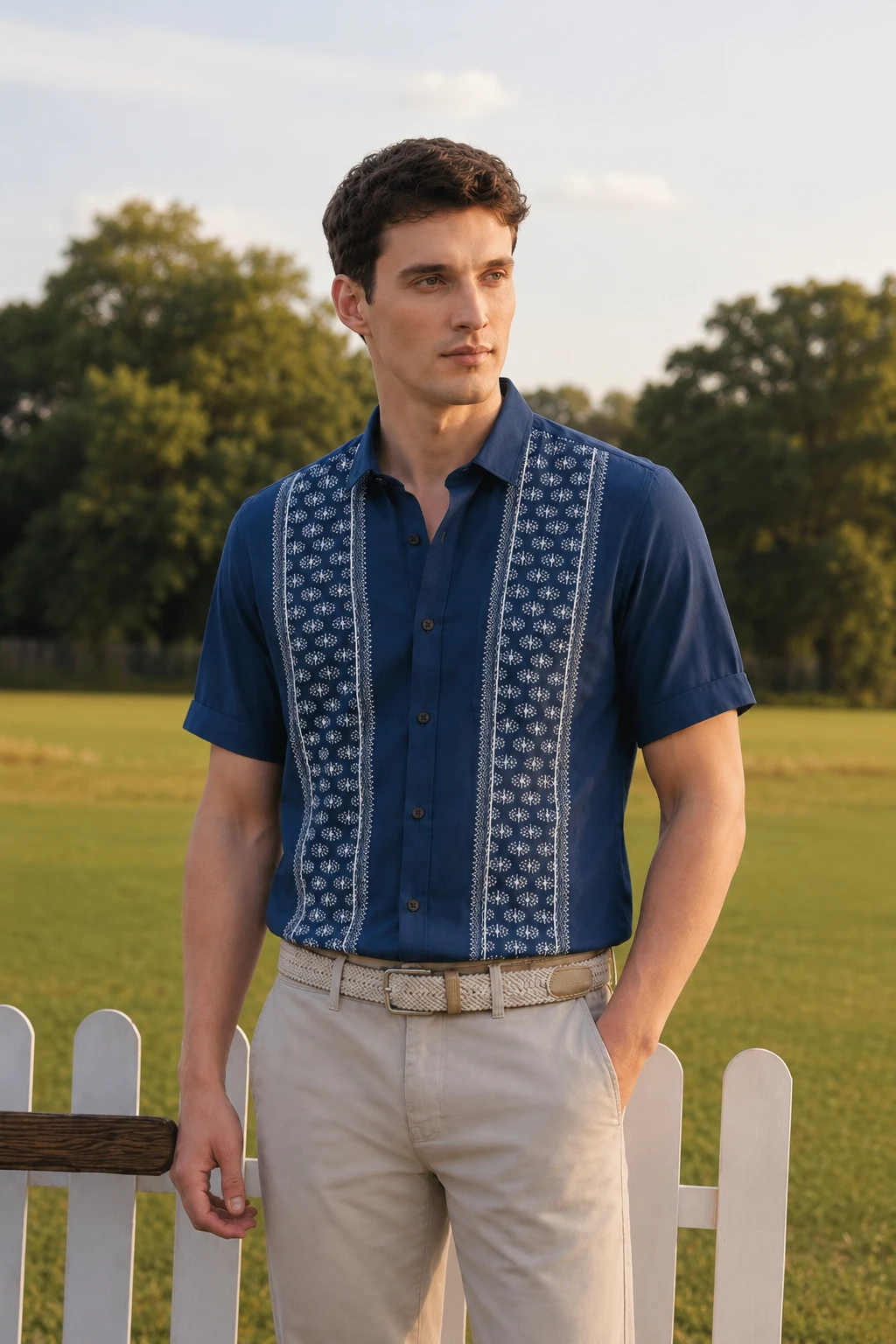 Men's Navy Blue Printed Casual Half Sleeve Shirt - Image 1