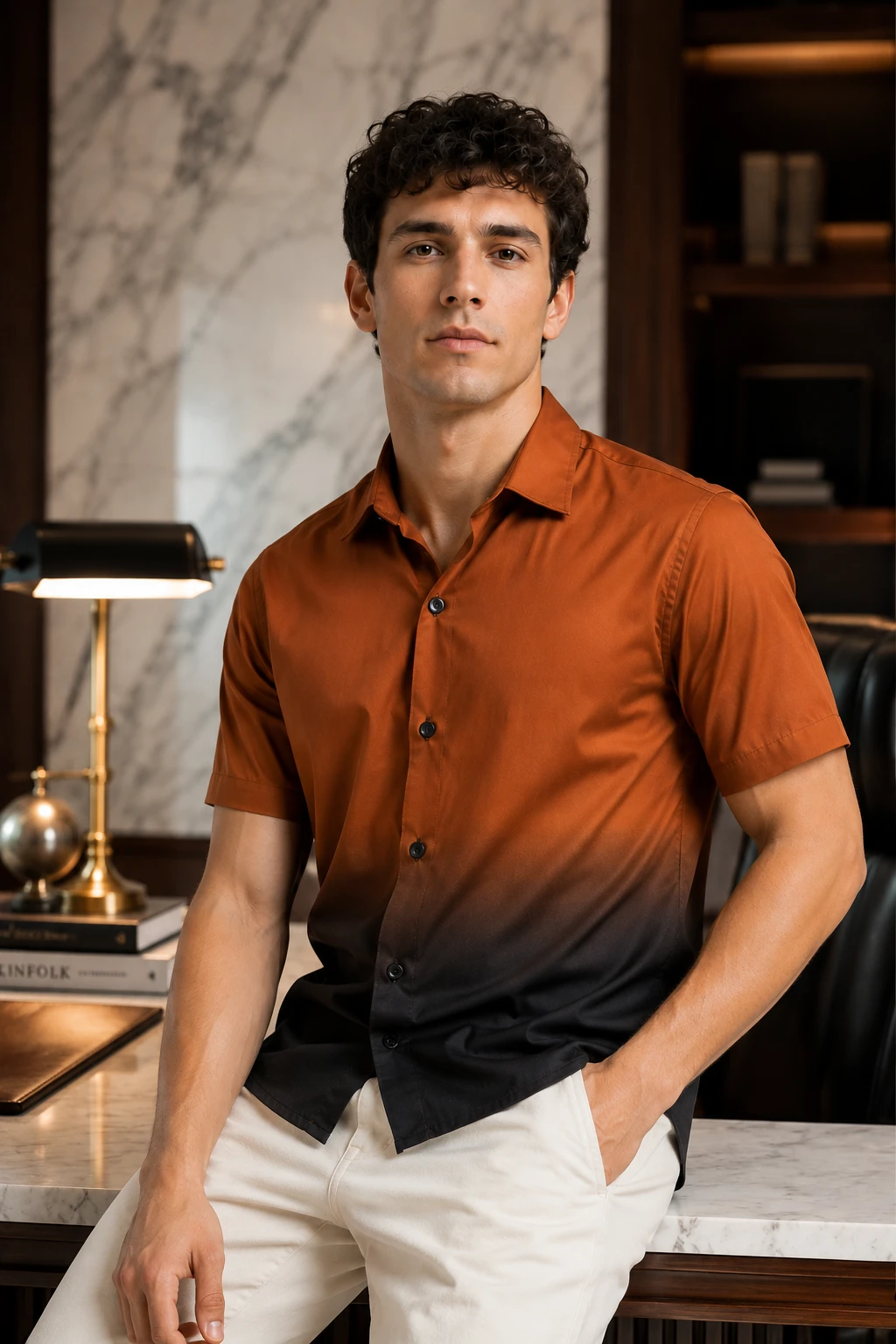 Men's Rust Brown & Black Ombre Casual Shirt - Image 1