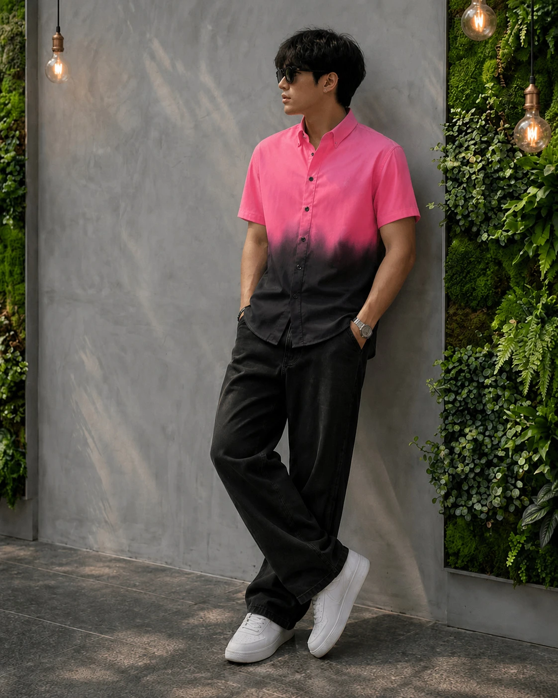 Men's Pink & Black Ombre Casual Shirt - Image 1